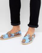 Asos Espadrilles In Blue With Tiger Print - Blue