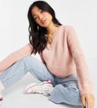 Asos Design Petite Boxy Sweater In V Neck With Rib In Pink