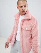 Boohooman Faux Fur Jacket In Pink - Pink
