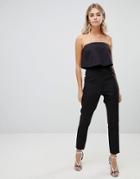 Missguided Layered Bandeau Jumpsuit In Black - Black