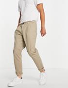 Topman Cotton Blend Tapered Chinos In Stone - Stone-neutral