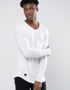 Black Kaviar Longline Long Sleeve T-shirt With Big Pocket - White