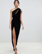 Asos Design One Shoulder Sparkle Velvet Maxi Dress - Black