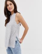 Asos Design Sleeveless Top With Side Split In Linen Mix In Gray