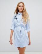 Parisian Floral Embroidered Shirt Dress With Tie Waist - White