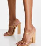 Public Desire Wide Fit Halley Block Heel Sandals In Camel Patent-neutral