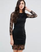 Lipstick Boutique Long Sleeve Bodycon Dress With Lace Sleeves - Black