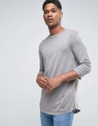 New Look T-shirt With 3/4 Length Sleeves And Curved Hem In Stone - Sto