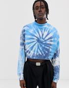Asos Design Oversized Cropped Long Sleeve T-shirt In Blue Spiral Tie Dye Wash - Blue