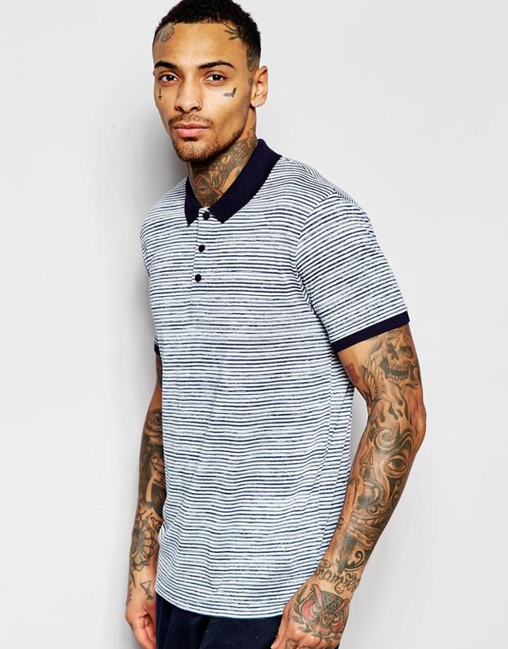Asos Stripe Jersey Polo In Blue - Blue