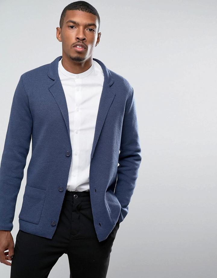 Asos Slim Fit Knitted Blazer In Navy - Navy