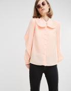 Lost Ink Shirt With Large Pleated Collar - Nude