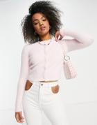 Lola May Fluffy Knit Cardigan In Pink