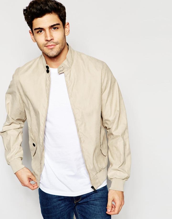 Brave Soul Summer Harrington Check Lined Jacket - Beige