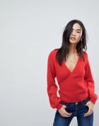 Asos Sweater In Rib With Wrap Detail - Red
