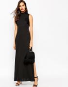 Asos Maxi Dress In Crepe With Fringe - Black