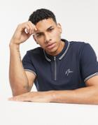 New Look Zip Neck Polo With Embroidered Nlm In Navy