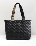 Love Moschino Quilted Tote Bag With Logo Strap - Black