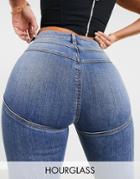 Asos Design High Rise 'lift And Contour' Skinny Jeans In Midwash-blue