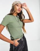 Asos Design Slim Fit T-shirt In Rib In Khaki-green