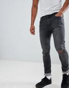 Jack & Jones Skinny Jeans With Rip Knee In Dark Gray Denim - Gray