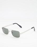 Asos Design 90's Aviator Sunglasses With Silver Frame And Smoke Lens-black