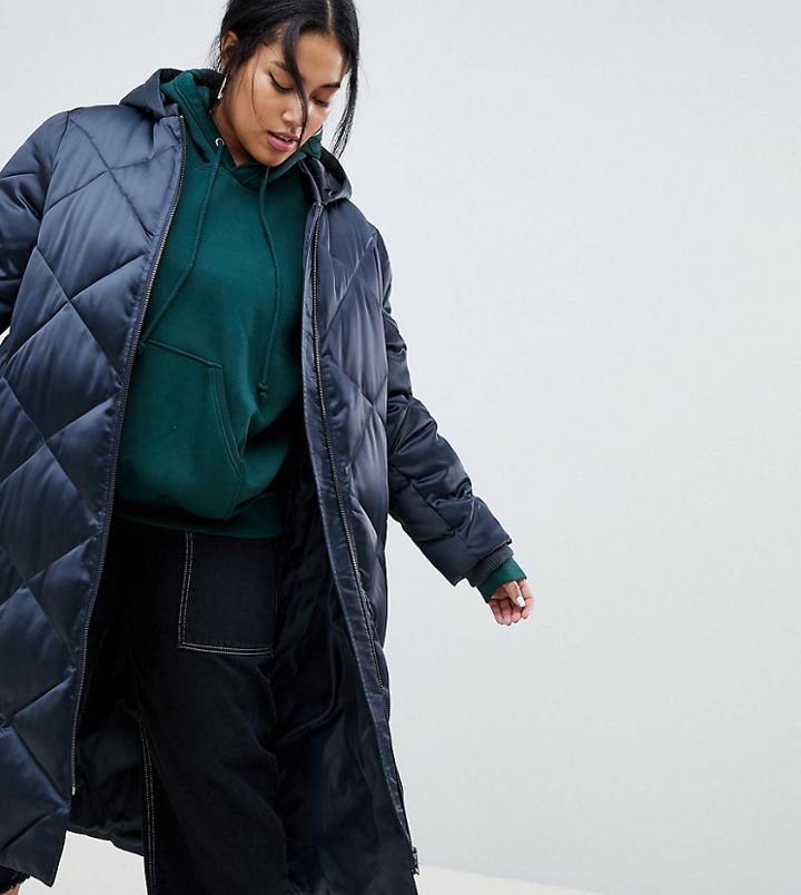 Asos Design Curve Longline Puffer Jacket - Gray