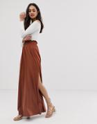 Asos Design Shirred Waist Maxi Skirt - Brown