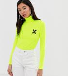 Collusion Long Sleeve Logo Top In Neon Yellow - Pink