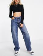 Weekday Recycled Cotton Rail Mid Rise Baggy Fit Jeans In Winter Blue
