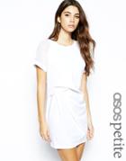 Asos Petite Exclusive T-shirt Dress With Sheer Sleeve And Tuck Detail - White