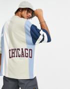 Asos Design Oversized T-shirt In Ecru And Blue Color Block With Chicago City Print-green