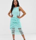 Missguided Petite Exclusive Crochet Lace Midi Dress In Blue - Blue