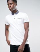 Brave Soul Contrast Feather Print Collar Polo - White