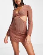 4th & Reckless Pennie Cut Out Ring Detail Mini Beach Dress In Burnt Orange Knit