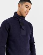 G-star Half Zip Knitted Sweater In Navy With Neck Detail - Navy