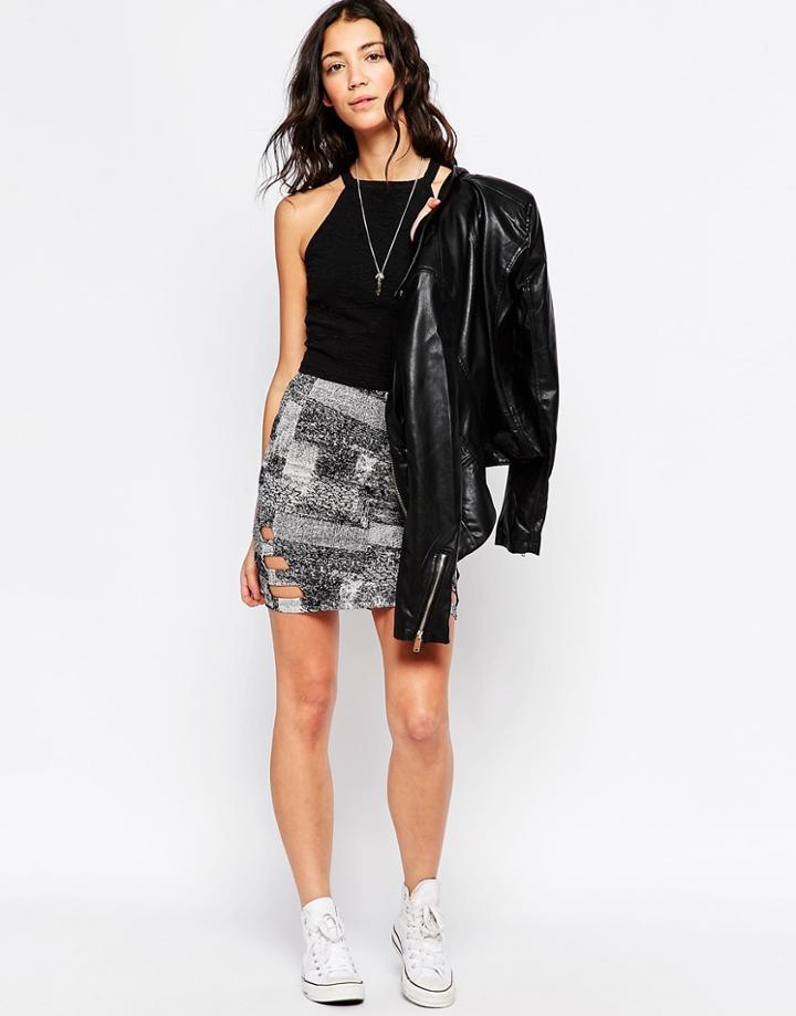 Rvca Cut Out Detail Body-conscious Skirt - Black
