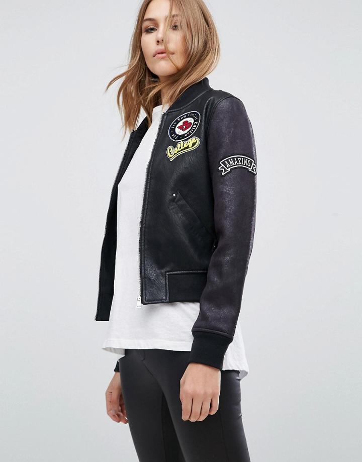 Mango Badge Detail Bomber Jacket Luxe - Black