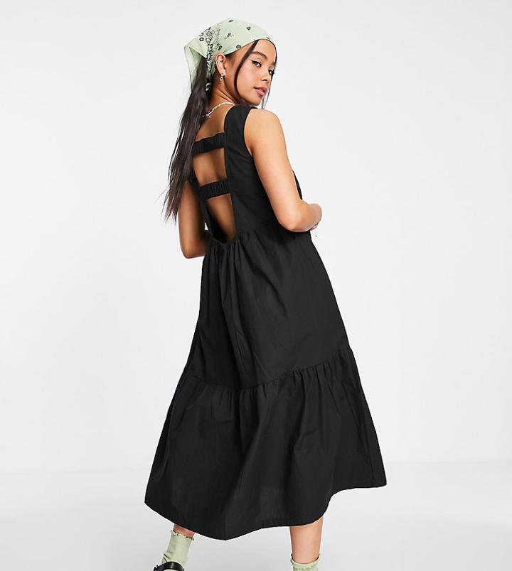 Collusion Strap Back Midi Smock Sundress In Black