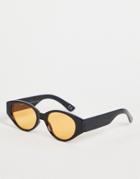 Asos Design Retro Recycled Oval Sunglasses With Amber Lens In Black