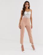 Asos Design Slim Pants With Military Button Detail-stone
