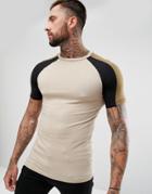 Asos Muscle Fit T-shirt With Double Contrast Raglan - Beige