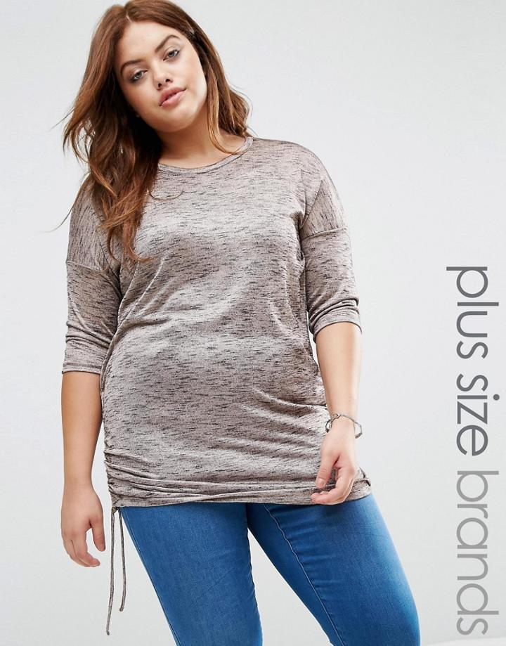 New Look Plus Metallic Ruched Hem Top - Beige