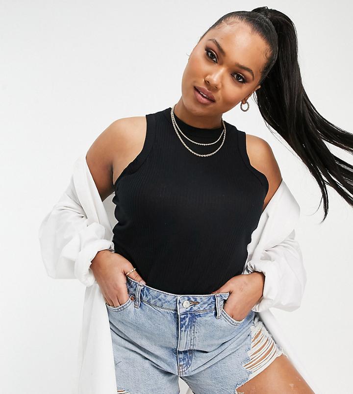 Asos Design Curve Racerback Tank In Chunky Rib In Black