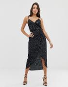 Asos Design Cami Wrap Maxi Dress In Polka Dot-multi