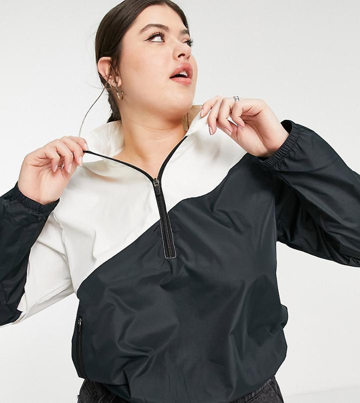 South Beach Plus Color Block Windbreaker Jacket In Black And White-multi