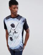Asos Design Relaxed Longline T-shirt With Rose Print And Wash Effect - Black