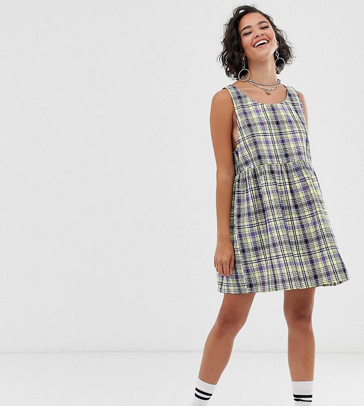 Collusion Check Drop Armhole Smock Mini Dress - Multi