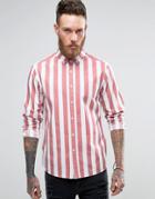 Asos Regular Fit Stripe Shirt In Berry Pink - Pink
