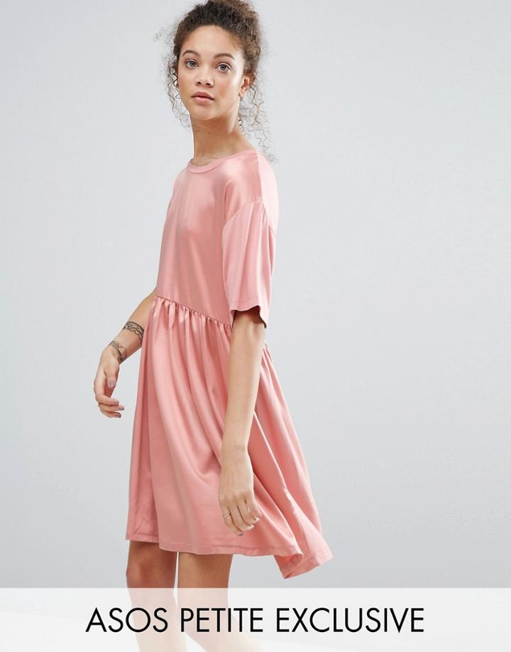 Asos Petite Satin Smock Dress With Contrast Elastic Detail - Multi